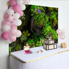 Lofaris Lush Green Moss and Plant Natural Scenery Backdrop with Purple Flowers, Organic Photography Background for Studio Portrait