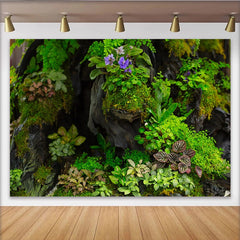 Lofaris Lush Green Moss and Plant Natural Scenery Backdrop with Purple Flowers, Organic Photography Background for Studio Portrait