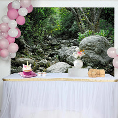 Lofaris Lush Green Forest and Rocky Natural Scenery Backdrop, Wild Nature Photography Background for Studio Photoshoot