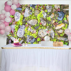 Lofaris Natural Stone Texture Photography Backdrop with Green Moss, Rustic Ground Background for Studio Photoshoot