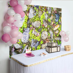 Lofaris Natural Stone Texture Photography Backdrop with Green Moss, Rustic Ground Background for Studio Photoshoot