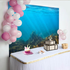 Lofaris Deep Blue Underwater Photography Backdrop with Sunlight Rays and Ocean Floor, Marine Life Background for Studio Photoshoot