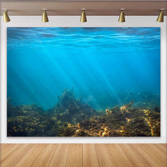 Lofaris Deep Blue Underwater Photography Backdrop with Sunlight Rays and Ocean Floor, Marine Life Background for Studio Photoshoot