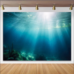 Lofaris Deep Blue Underwater Natural Scenery Backdrop with Sunlight Rays, Serene Ocean Photography Background for Studio Photoshoot