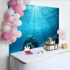 Lofaris Vibrant Blue Underwater Ocean Photography Backdrop with Sun Rays, Lush Coral Reef and Fish, Natural Studio Background for Photoshoot