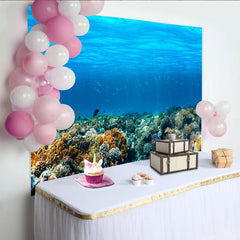 Lofaris Vibrant Blue Underwater Coral Reef Photography Backdrop, Scenic Ocean Background for Studio Photoshoot and Party Decor