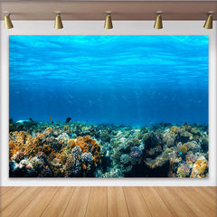 Lofaris Vibrant Blue Underwater Coral Reef Photography Backdrop, Scenic Ocean Background for Studio Photoshoot and Party Decor