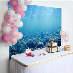 Lofaris Blue Underwater Photography Backdrop with Sunlight Rays and Rocky Seabed, Natural Ocean Background for Studio Photoshoot