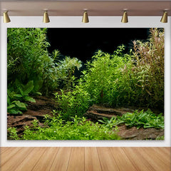 Lofaris Lush Green Plant Natural Scenery Photography Backdrop with Wood Texture, Serene Forest Background for Studio Photoshoot