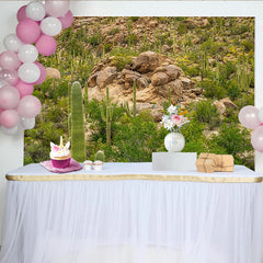 Lofaris Vibrant Green Desert Cactus Photography Backdrop with Rocks and Natural Landscape, Scenic Studio Background for Outdoor Photoshoot