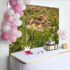 Lofaris Vibrant Green Desert Cactus Photography Backdrop with Rocks and Natural Landscape, Scenic Studio Background for Outdoor Photoshoot