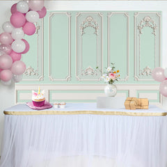 Lofaris Elegant Mint Green Classical Molding Photography Backdrop, Luxurious Wainscoting Wall Background for Portrait Photoshoot