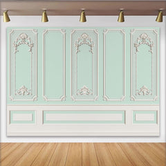 Lofaris Elegant Mint Green Classical Molding Photography Backdrop, Luxurious Wainscoting Wall Background for Portrait Photoshoot