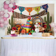 Lofaris Vibrant Mexican Fiesta Holiday Backdrop with Colorful Banners and Pinata, Festive Sugar Skull Party Background for Celebrations