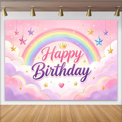 Lofaris Pastel Rainbow Princess Birthday Backdrop for Girls, Dreamy Clouds and Stars Photography Background
