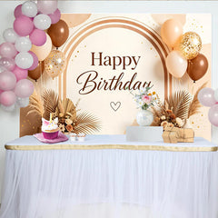 Lofaris Elegant Boho Birthday Backdrop with Balloons and Pampas Grass, Warm Toned Party Background for Photoshoot and Decor