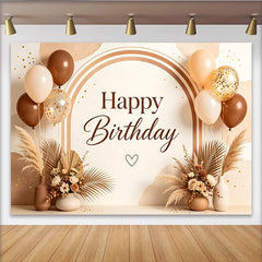 Lofaris Elegant Boho Birthday Backdrop with Balloons and Pampas Grass, Warm Toned Party Background for Photoshoot and Decor