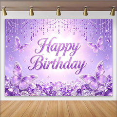 Lofaris Purple Butterfly Glitter Birthday Backdrop with Sparkling Jewels, Elegant Photography Background for Girls Party Decor