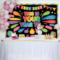 Lofaris Colorful Back to School Backdrop with Motivational Quotes, Chalkboard Style Photography Background for Classroom or Studio