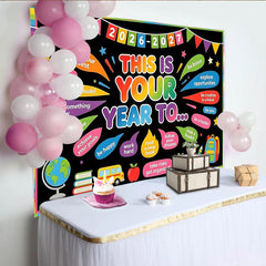 Lofaris Colorful Back to School Backdrop with Motivational Quotes, Chalkboard Style Photography Background for Classroom or Studio