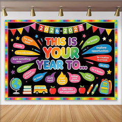 Lofaris Colorful Back to School Backdrop with Motivational Quotes, Chalkboard Style Photography Background for Classroom or Studio