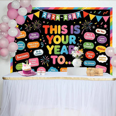 Lofaris Colorful Motivational New Year Backdrop, Inspirational Quotes Party Background for 2026 Celebration