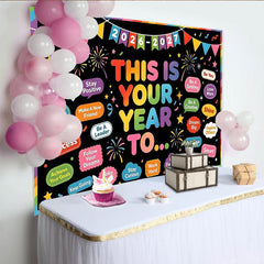 Lofaris Colorful Motivational New Year Backdrop, Inspirational Quotes Party Background for 2026 Celebration