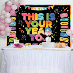 Lofaris Colorful This Is Your Year Motivational Backdrop with Fireworks and Stars, Inspirational Photo Background for New Year Party