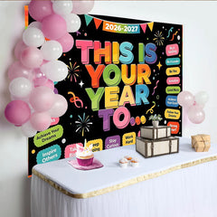 Lofaris Colorful This Is Your Year Motivational Backdrop with Fireworks and Stars, Inspirational Photo Background for New Year Party