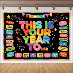 Lofaris Colorful This Is Your Year Motivational Backdrop with Fireworks and Stars, Inspirational Photo Background for New Year Party