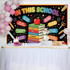 Lofaris Colorful Back to School Backdrop with Books and Positive Messages, Educational Classroom Background for Learning Events and Photos