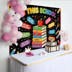 Lofaris Colorful Back to School Backdrop with Books and Positive Messages, Educational Classroom Background for Learning Events and Photos