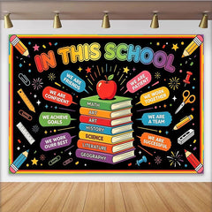 Lofaris Colorful Back to School Backdrop with Books and Positive Messages, Educational Classroom Background for Learning Events and Photos