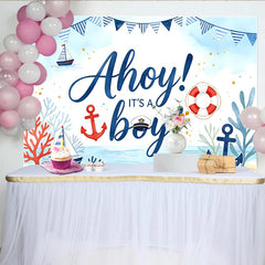 Lofaris Ahoy It's a Boy Nautical Baby Shower Backdrop with Sailboats, Cute Ocean Theme Background for Gender Reveal Party Decor