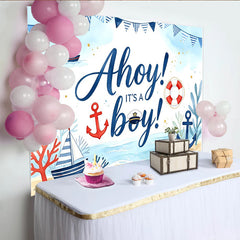 Lofaris Ahoy It's a Boy Nautical Baby Shower Backdrop with Sailboats, Cute Ocean Theme Background for Gender Reveal Party Decor