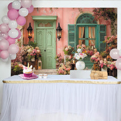 Lofaris Pastellfarbener Vintage-Blumen-Hintergrund mit Tür und Fenster, für Partys und Fotoshootings, romantische Kulisse