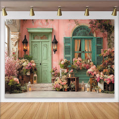 Lofaris Pastellfarbener Vintage-Blumen-Hintergrund mit Tür und Fenster, für Partys und Fotoshootings, romantische Kulisse