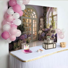 Lofaris Pastellfarbener Blumen-Bogenfenster-Fotohintergrund, für Frühlingspartys und Hochzeiten, elegante Fotokulisse