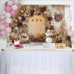 Lofaris Elegant Christmas Backdrop with Gold Balloons and Red Flowers, Luxurious Winter Holiday Photography Background for Festive Party Decor