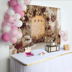 Lofaris Elegant Christmas Backdrop with Gold Balloons and Red Flowers, Luxurious Winter Holiday Photography Background for Festive Party Decor