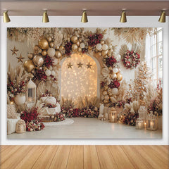 Lofaris Elegant Christmas Backdrop with Gold Balloons and Red Flowers, Luxurious Winter Holiday Photography Background for Festive Party Decor