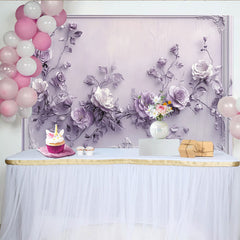 Lofaris Elegant Purple 3D Floral Photography Backdrop, Ornate Framed Background for Studio Portrait and Event Decor