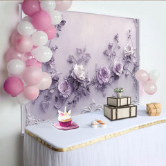 Lofaris Elegant Purple 3D Floral Photography Backdrop, Ornate Framed Background for Studio Portrait and Event Decor