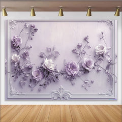 Lofaris Elegant Purple 3D Floral Photography Backdrop, Ornate Framed Background for Studio Portrait and Event Decor