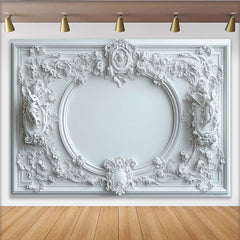 Lofaris White Classical Ornate Fine Art Photography Backdrop with Floral Carvings, Elegant Studio Background for Portrait Photoshoot