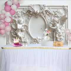 Lofaris White Angel Photography Backdrop with Elegant Floral Details, Classic Sculptural Background for Portrait Studio and Wedding Decor