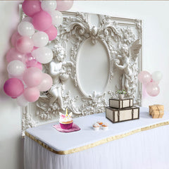 Lofaris White Angel Photography Backdrop with Elegant Floral Details, Classic Sculptural Background for Portrait Studio and Wedding Decor