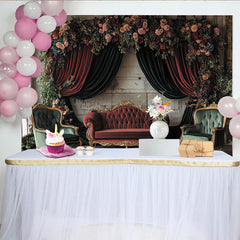 Lofaris Vintage Floral Portrait Backdrop with Velvet Curtains, Elegant Fine Art Background for Professional Studio Photography