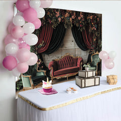 Lofaris Vintage Floral Portrait Backdrop with Velvet Curtains, Elegant Fine Art Background for Professional Studio Photography