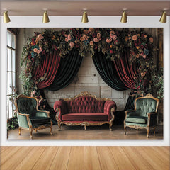 Lofaris Vintage Floral Portrait Backdrop with Velvet Curtains, Elegant Fine Art Background for Professional Studio Photography